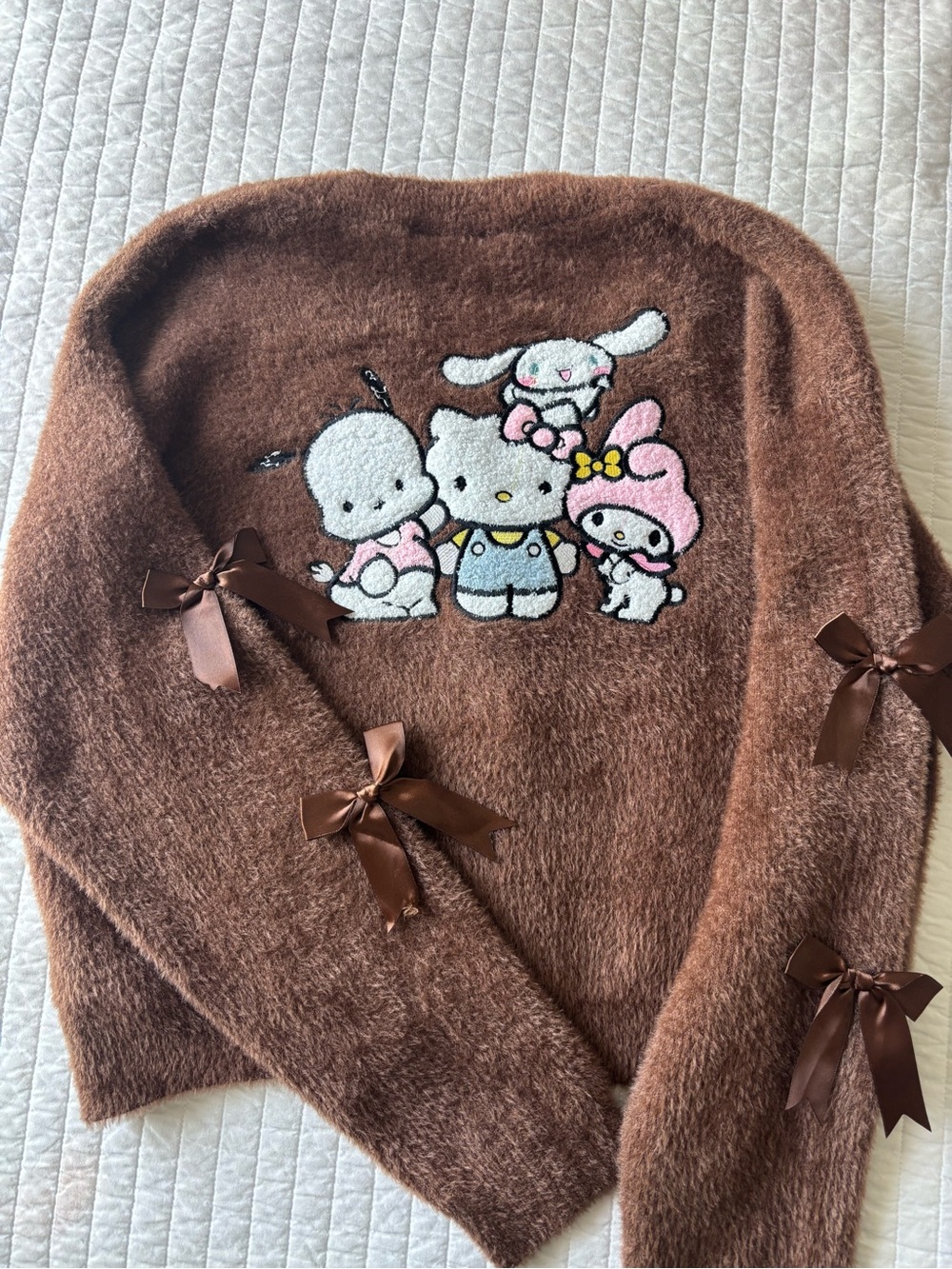 Hello Kitty Brown Fuzzy Cardigan with Character Tag